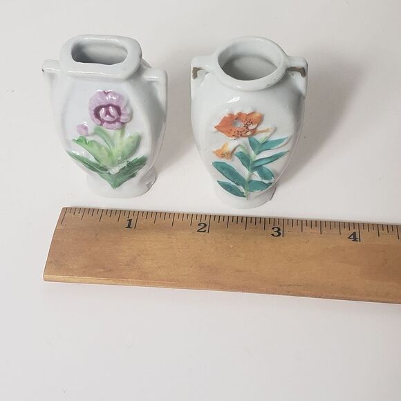 VINTAGE Japan Miniature Porcelain Vases Set of 2 Mommy Pot - Picture 5 of 8